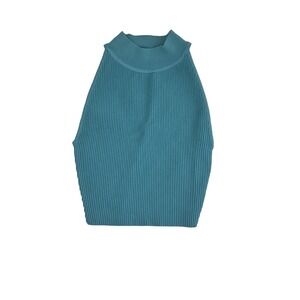 Babaton Top Womens 2XS‎ Blue Cropped Ribbed  Sleeveless Mock Neck Pullover